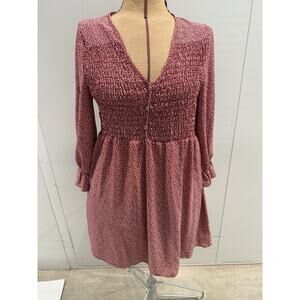 Peach Love California Large Womens Cottage Core Dress Red & White 3/4 Sleeves